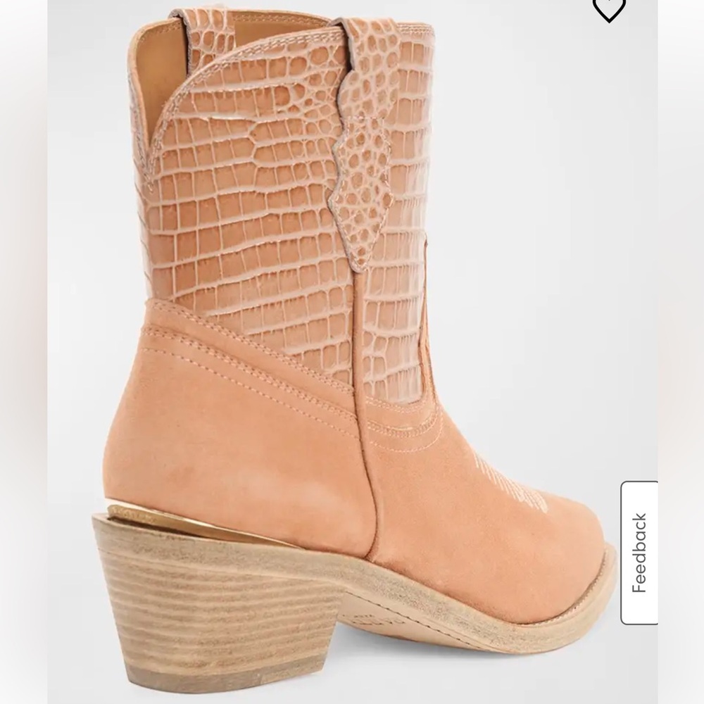 Stylish Tan Ankle Boots with Croc Detail - Picture 3 of 13